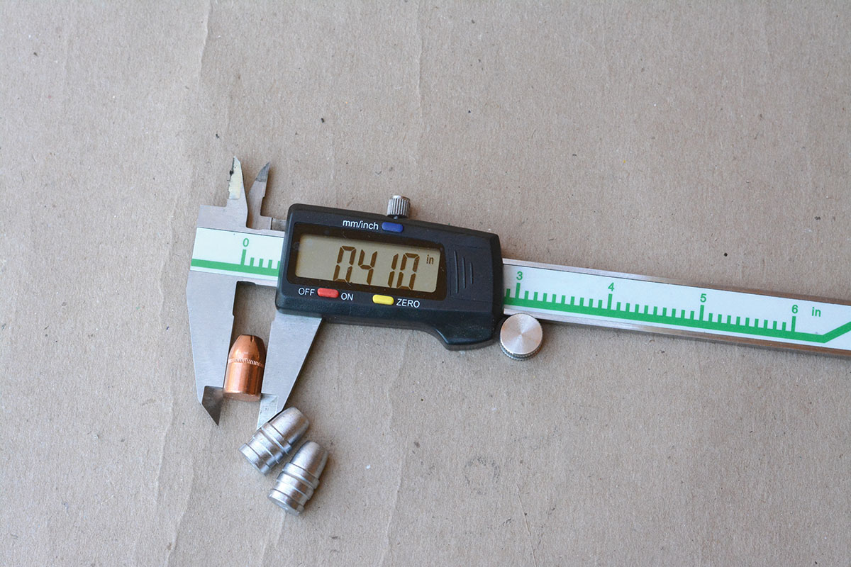 Standard jacketed bullet diameter for the 41 Magnum is .410 inch, while cast bullets are usually sized to .411 inch.